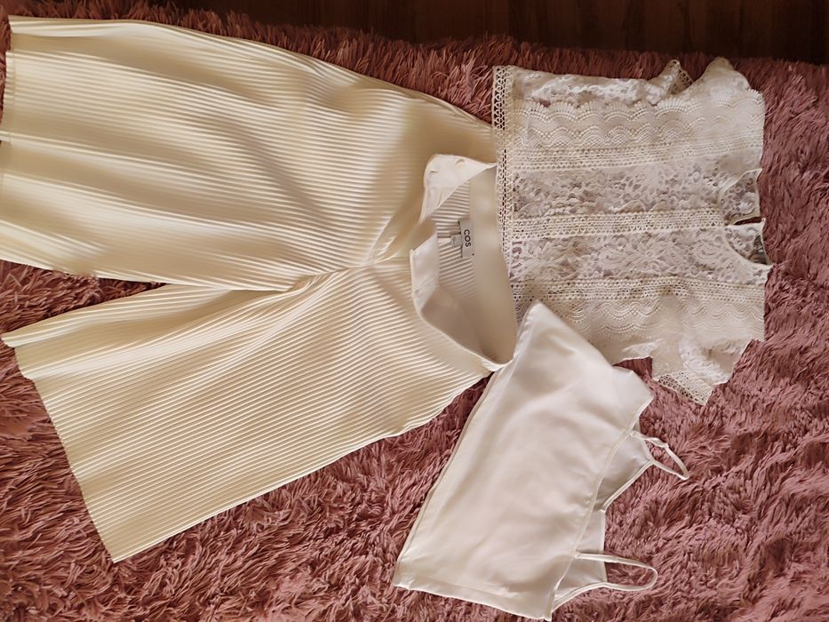 Платье Манго,юбка-шорты Cos,   блузка и платье Zara .