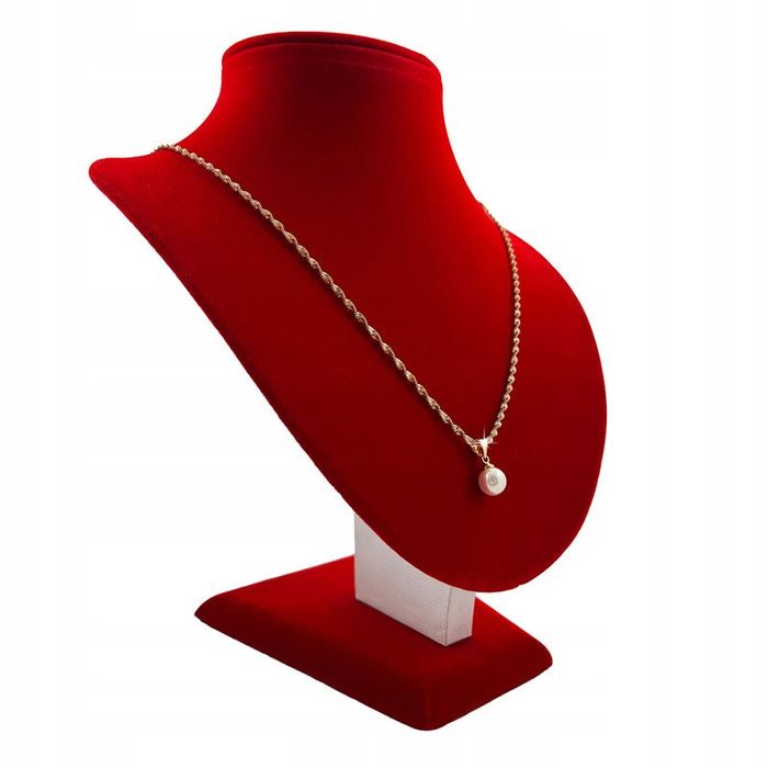 Damski Złoty Łańcuszek Stal 316l Wisiorek Zawieszka Biała Perła + Dedy