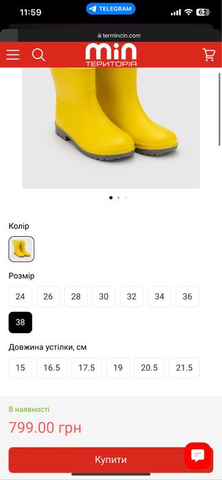 Резинові жовті чоботи з утеплювачем 30-30,5-31 р. Alisa Line