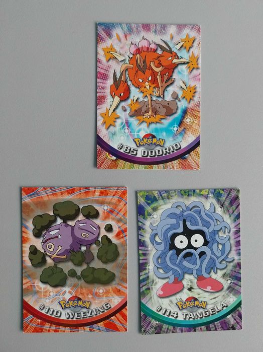 Lote 3 cartas Pokemon TV Animation Edition, raras, Dodrio, Weezing, Tangela