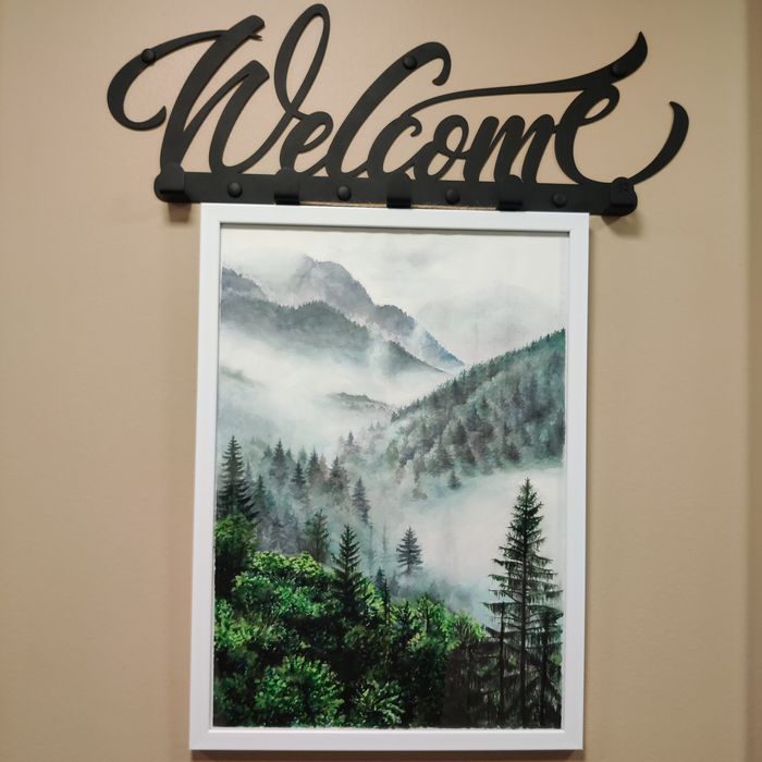 Акварельна картина "Ранковий ліс" живопис пейзаж А3 Лес