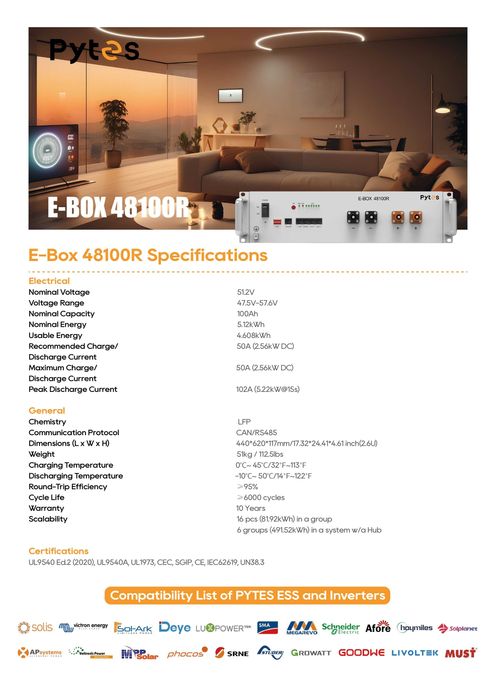 Акумуляторна батерeя 5.12 kWh Pytes E-Box 48100R  + комплект кабелів