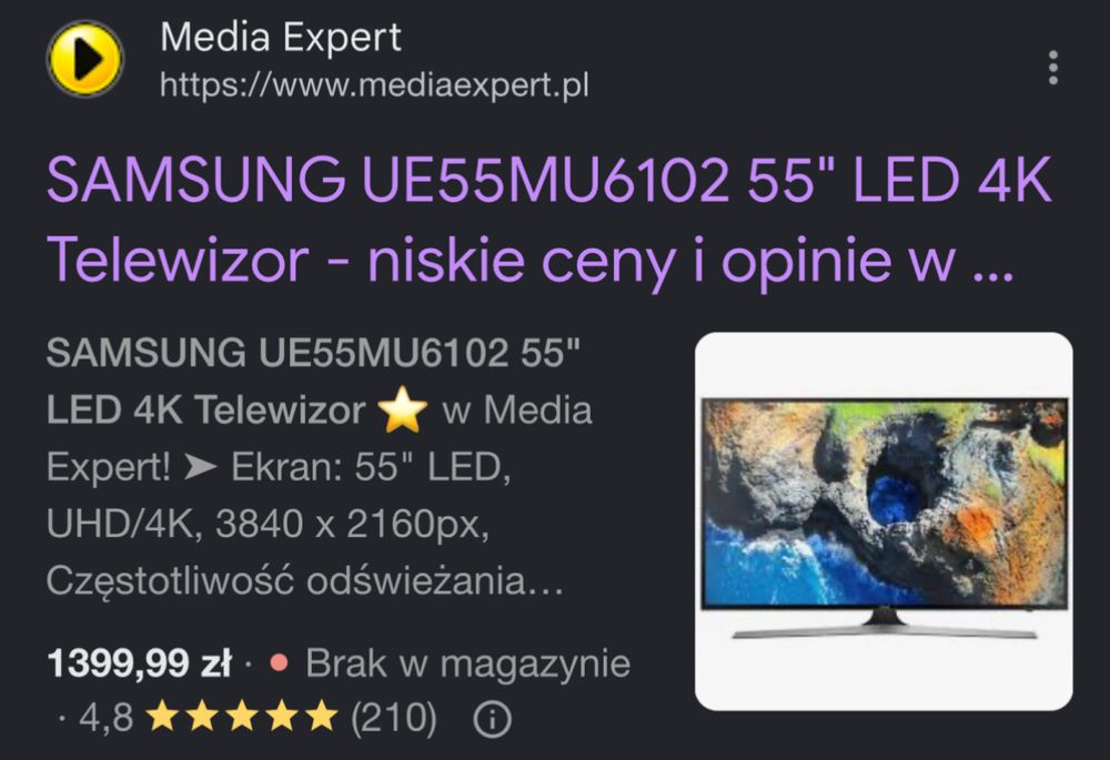 Telewizor SAMSUNG UE55MU6102 55" LED 4K