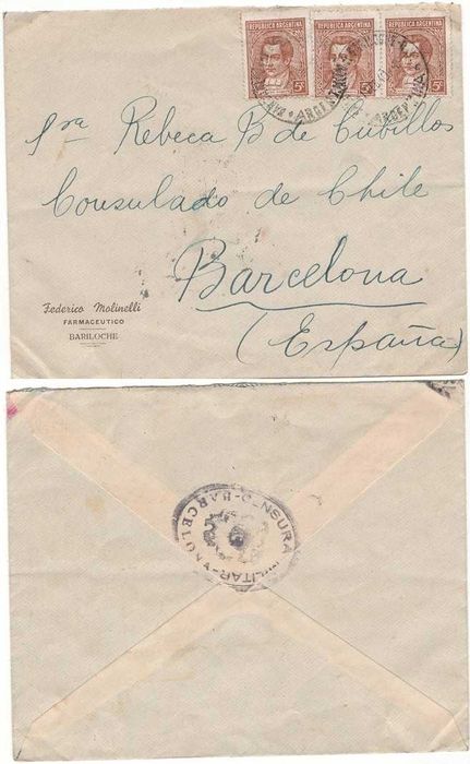 Filatelia: carta censurada da Argentina (Segunda Guerra Mundial)