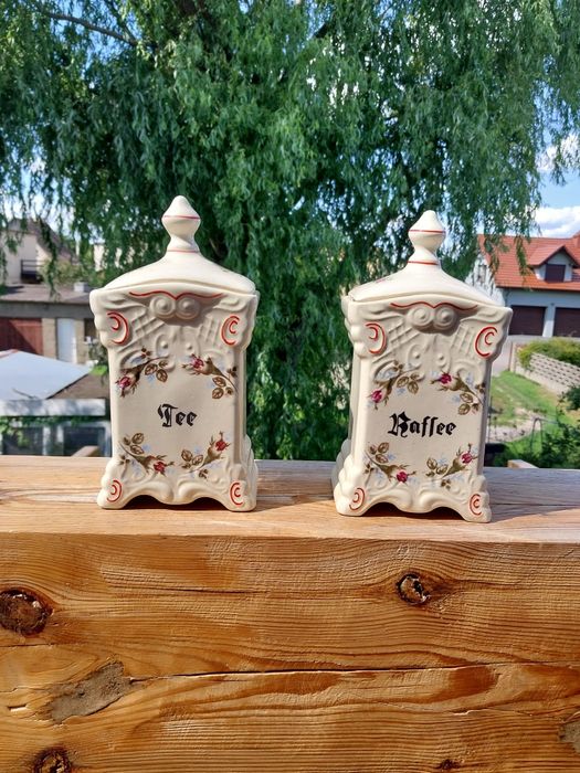 Dwa pojemniki ceramiczne do kawy i herbaty vintage