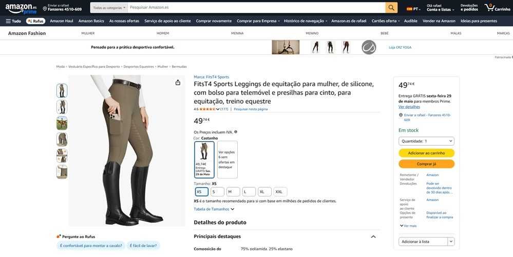 FitsT4 Sports Leggings de equitação mulher Tam S