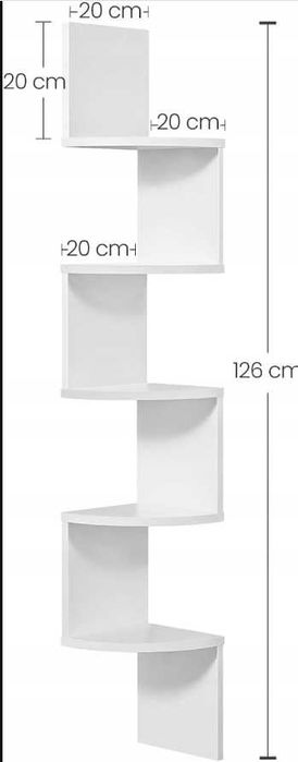 Półka ścienna narożna , regał wiszący 5 półek biały