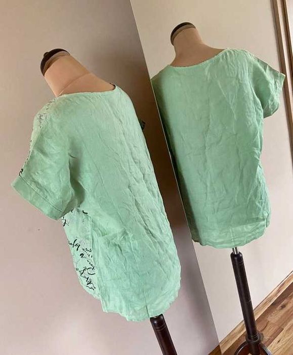 Xxl 44 46 bluzka pistacjowa zielona len linien modna oversize +size