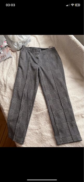 Eleganckie spodnie praca biuro na gumce pepitka kratka czarne L/XL/XXL