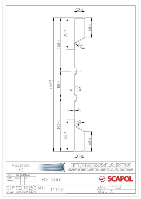 Profil na burty  panel stal H 400 /33 1,5mm wywrotka przyczepa