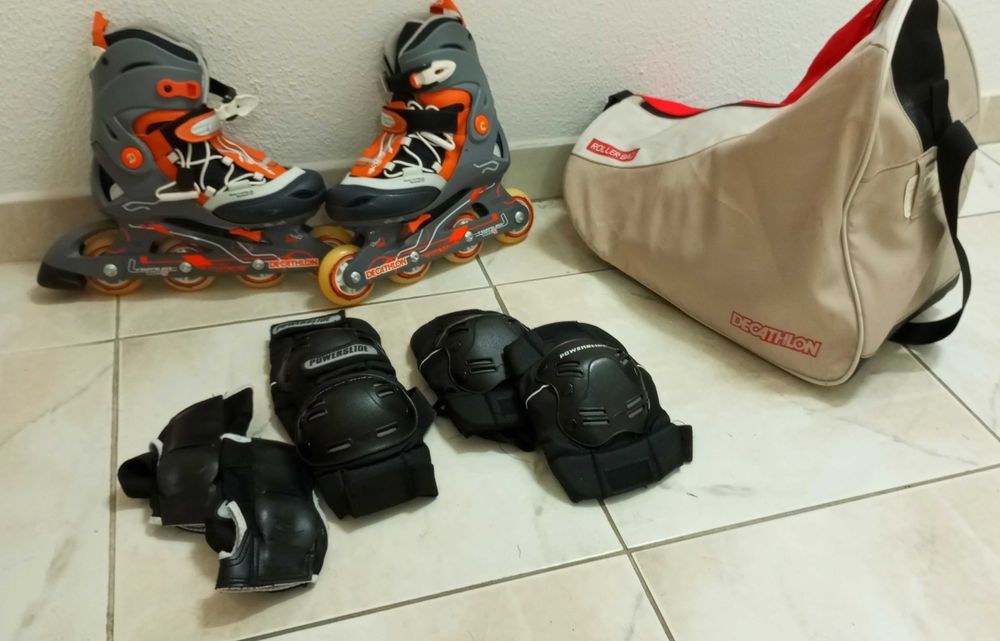 Kit Patins em Linha Decathlon + Proteções Powerslide + Saco!