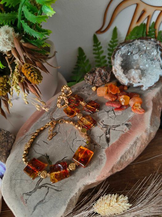 Bransoletka , kolczyki sztyfty Hematyt + bursztyn