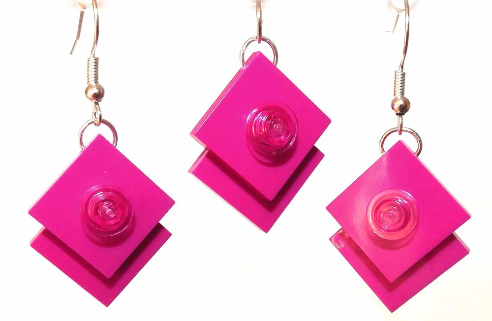 Biżuteria LEGO - KOMPLET: kolczyki + zawieszka (87580 magenta + 4073)
