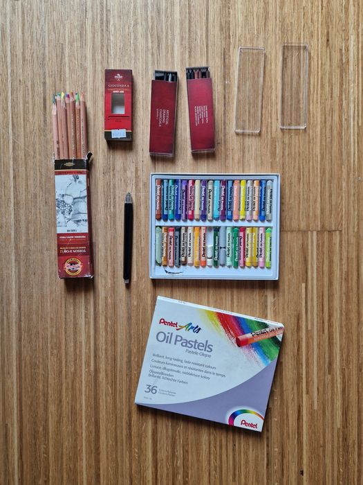 Farby, olówk, pastele i narzędzia