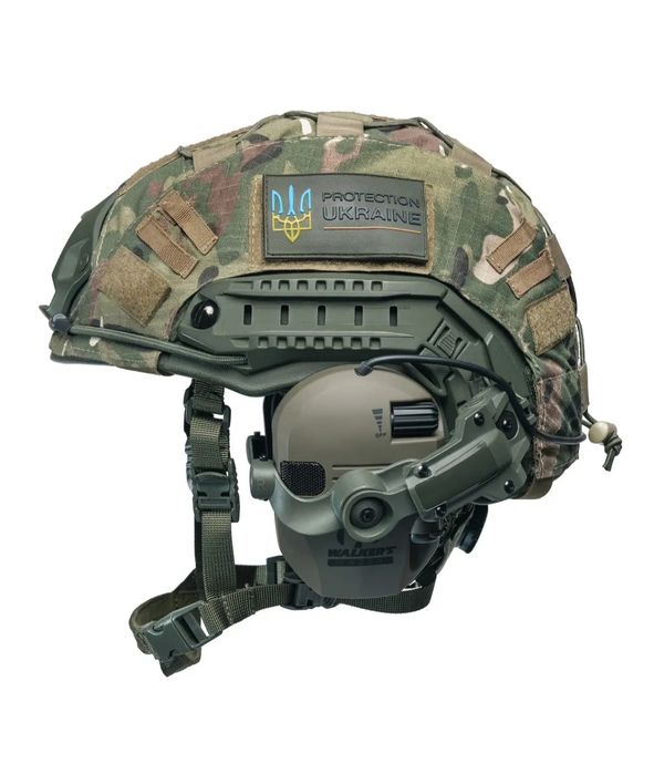 Балістичний військовий шолом FAST Helmet NIJ IIIA + активні навушники Walkers з кріпленням чебурашки кавер на шолом тактична захисна каска олива