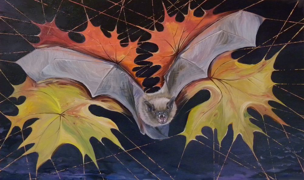 Картина маслом на холсте, сюрреализм. Летучая мышь