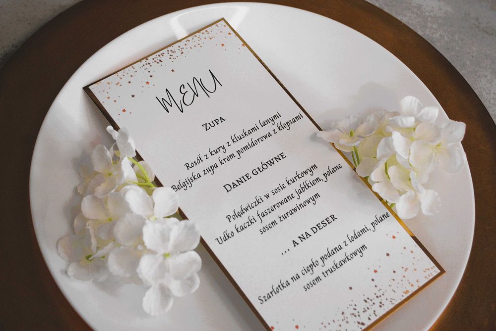MENU WESELNE Ślubne Karta Dań na wesele GLAMUR