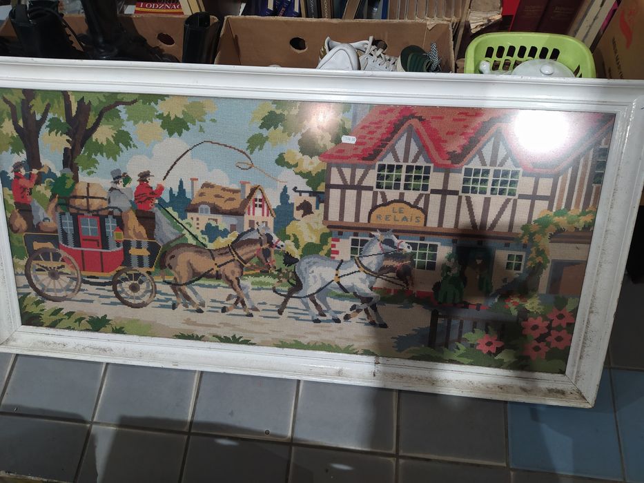 Stary obraz pleciony duży