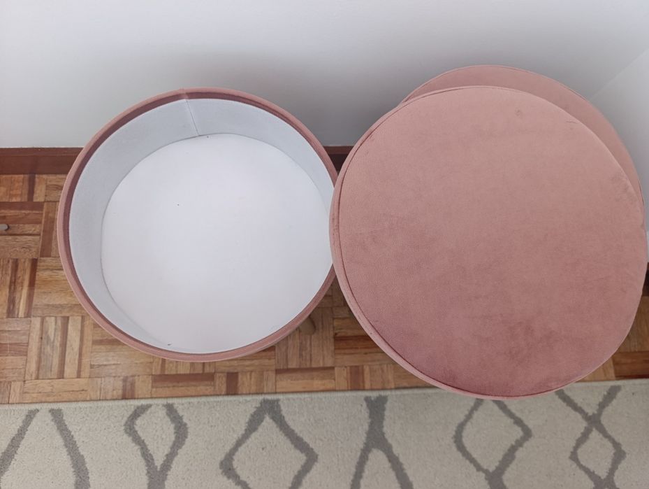 Conjunto de 2 Bancos/Puffs em Veludo Rosa Velho com Arrumação