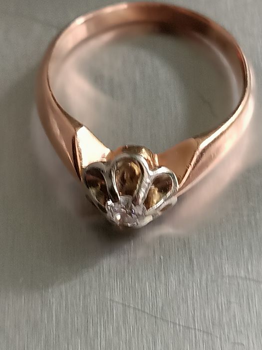Кольцо заручини помолвка ссср 583 с бриллиантом 0,2ct 4,24г р.18