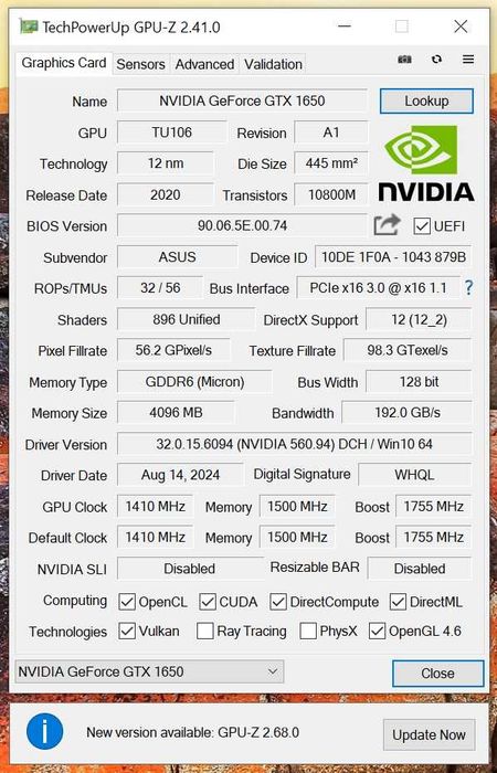 Nvidia GeForce gtx 1650 ASUS