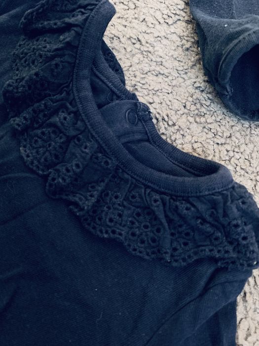 Granatowe body i bluzka h&m 74 koronka kołnierzyk