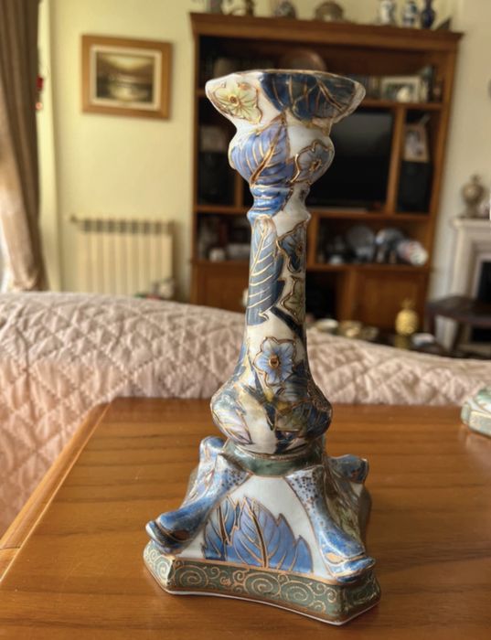 Castiçal porcelana oriental floral