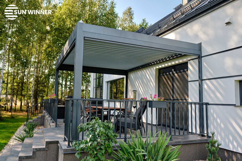 Pergola lamelowa Win Climatic S500 – luksusowe zadaszenie tarasu 4x3