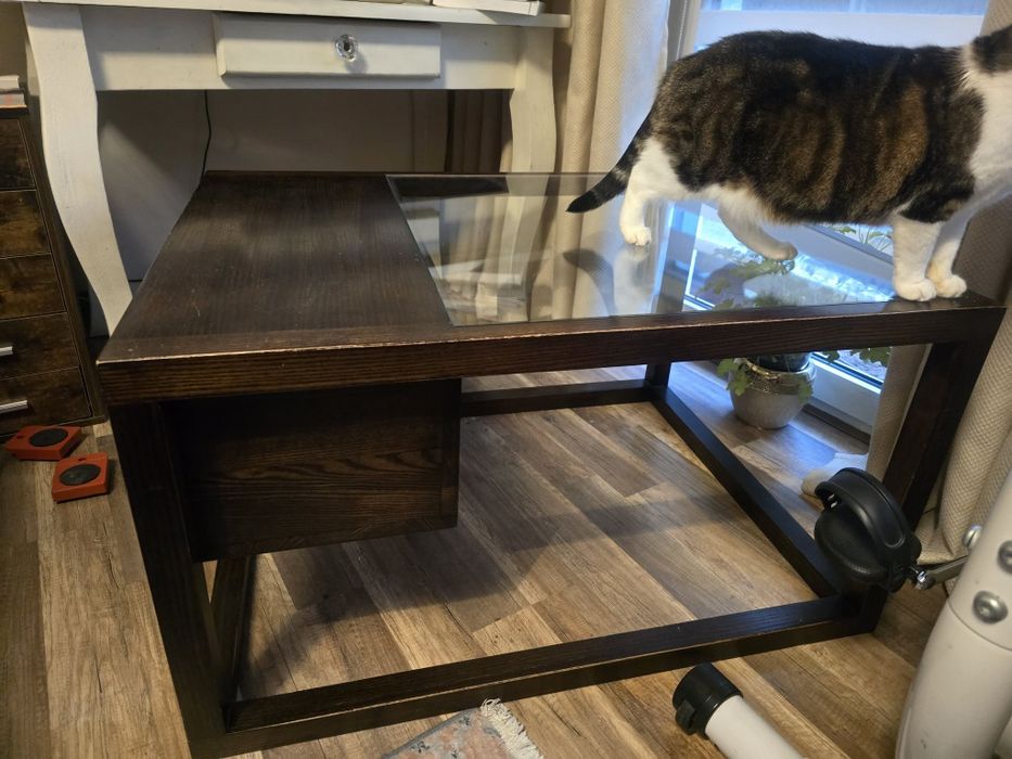 Stolik ława lite drewno szkło