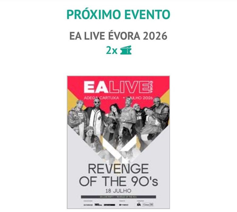 Bilhetes para Festival EA Live - Herdade da Cartuxa - Revenge of the 90's