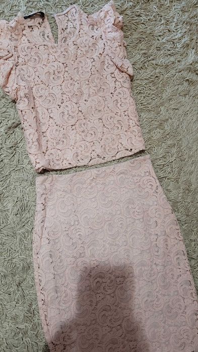 Zara morelowy żakardowy komplet 34