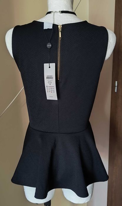 NOWA czarna drapowana bluzka top z baskinką Vero Moda M oldmoney