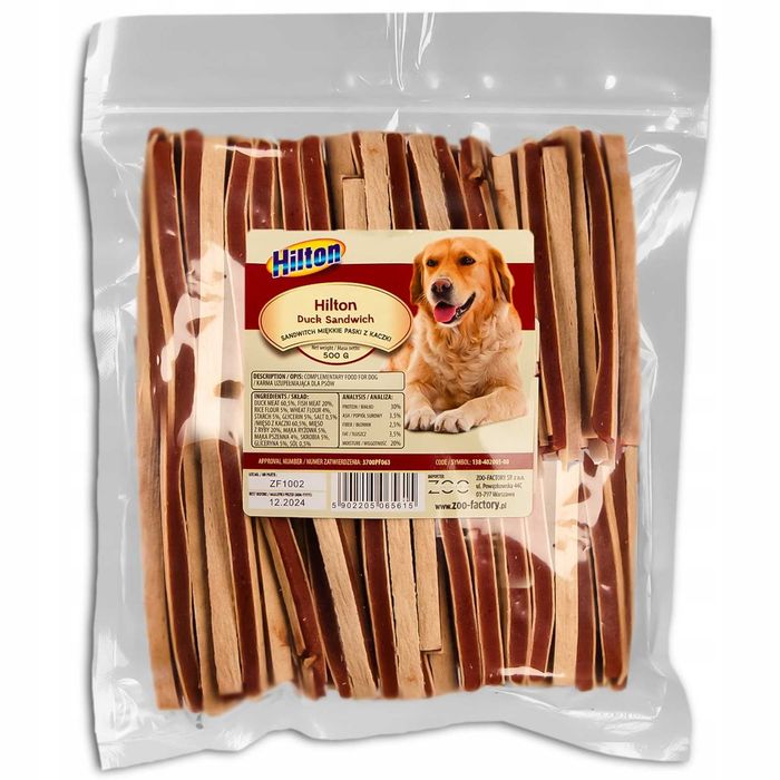 Hilton Miękkie Paski Sandwich z Kaczki Przysmak Dla Psa 500g
