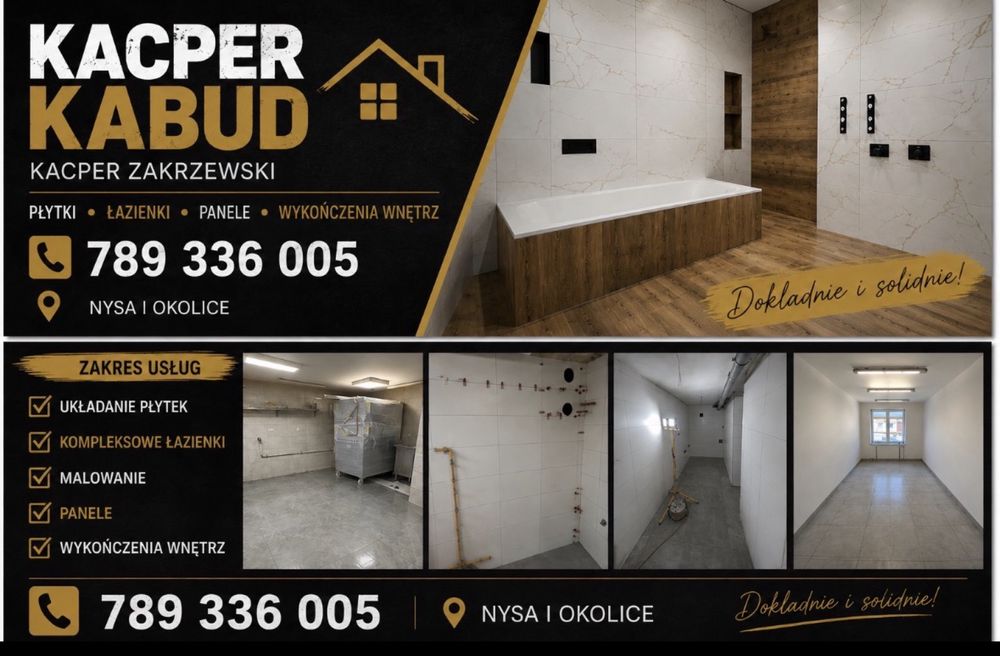 Remonty łazienek | Układanie płytek | Wykończenia wnętrz | Nysa