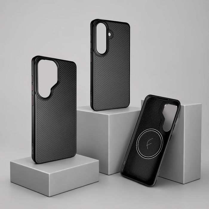 Чохол преміум якості Fibra NightFall MagSafe на Samsung S26 Ultra/ S25 Ultra/ S24 Ultra Carbon Style. Чехол