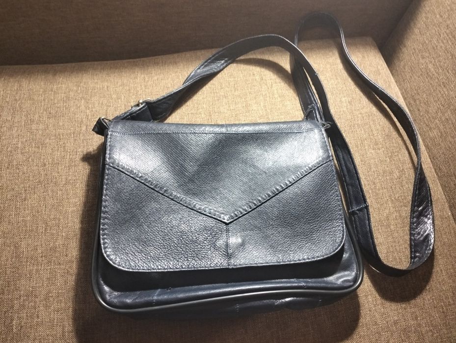 Сумка почтальон натуральная кожа, синий цвет