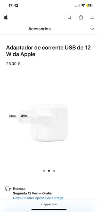 Apple Carregador adaptador de corrente iPad