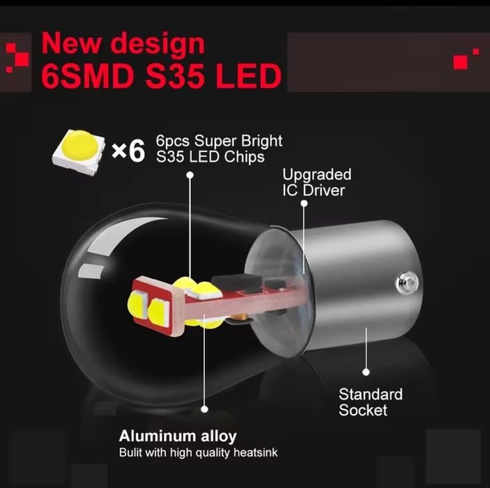 2 lâmpadas leds amarelos BA15S P21W (pinos alinhados)