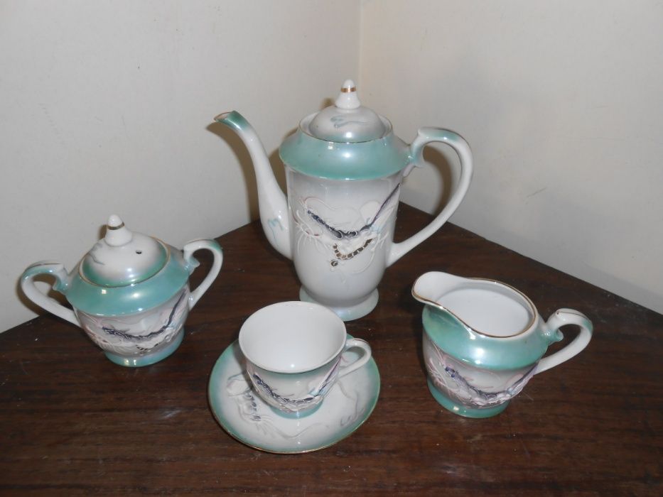 Hand-painted eggshell coffee service, immaculate