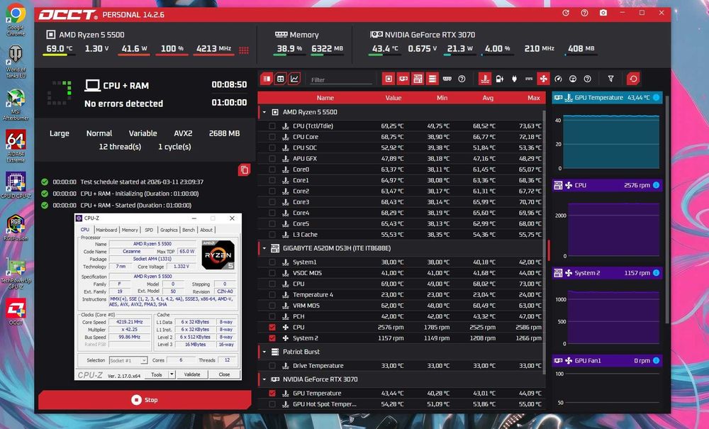 RTX3070+ Ryzen 5 5500+ 16Gb+ A520 AM4 DDR4 игровой компьютер