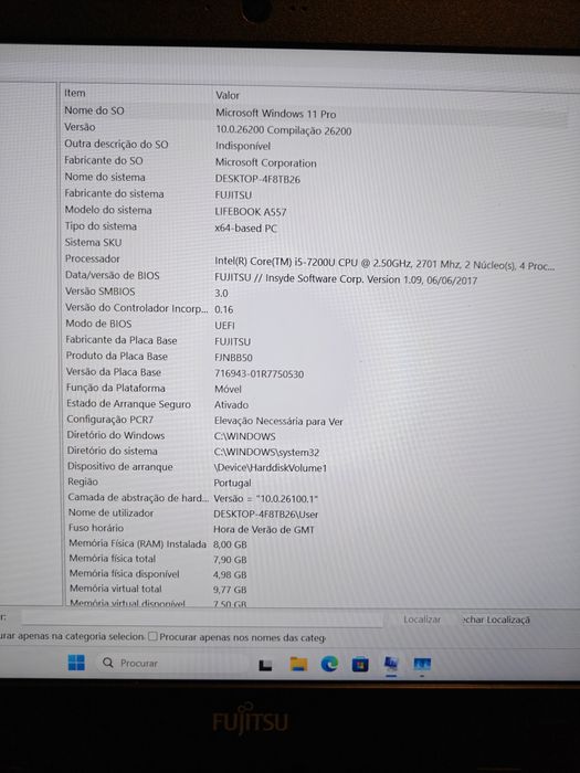 Portátil Fujitsu LifeBook A557 | i5-7200U | 8GB RAM | SSD 256GB | Windows 11 Pro