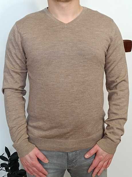 Tommy Hilfiger beżowy elegancki bawełniany sweter M L