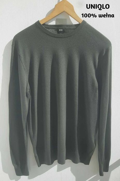 UNIQLO  lekki sweter męski 100% wełna wełniany crew neck casualowy r.L