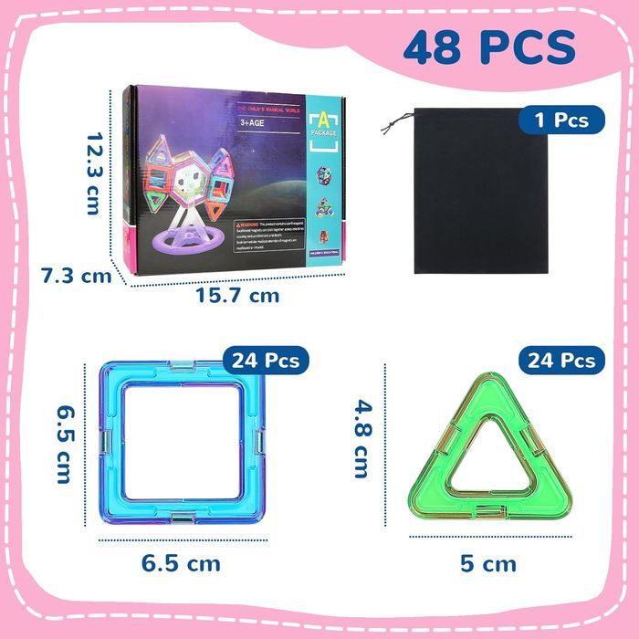 Magnetic Building Blocks - STEM ABS Set - 48 pcs, 3+