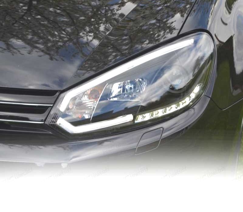 FAROIS FRONTAIS VOLKSWAGEN VW GOLF 6 08-12 TUBE LIGHT FUNDO PRETO