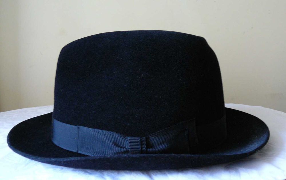 nowy czarny męski kapelusz fedora r.57 atłas premium filc włos króliczy  Mes Skoczów