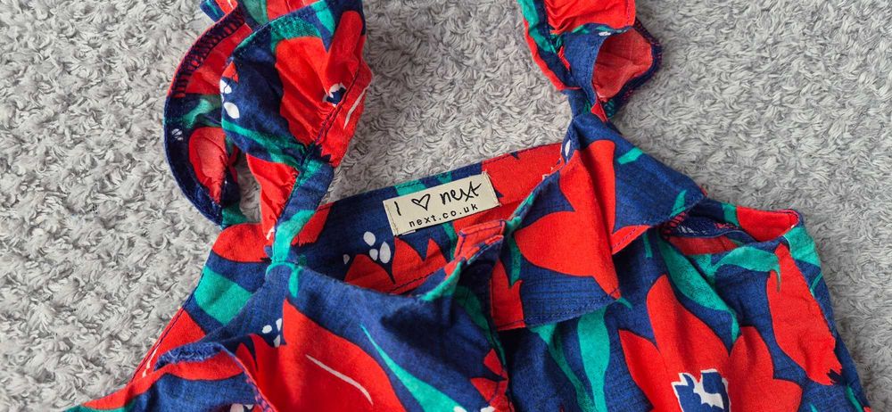 Letni kombinezon na ramiączkach, czerwone kwiaty, Next, 98