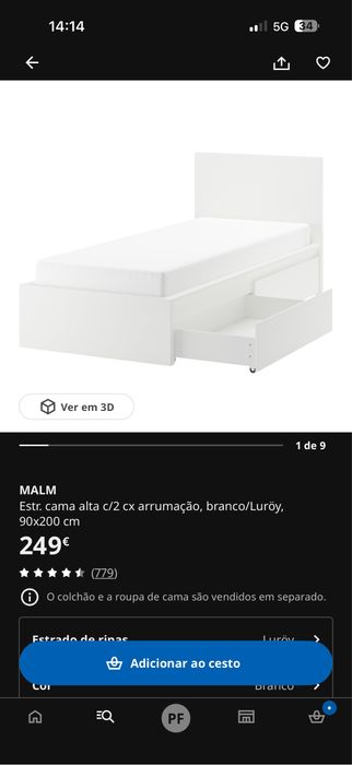 Cama MALM ikea - 90x200 com gavetas