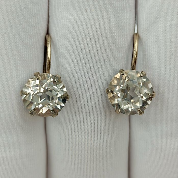 Винтажные советские серебряные серьги 875 пробы в позолоте с хрусталем