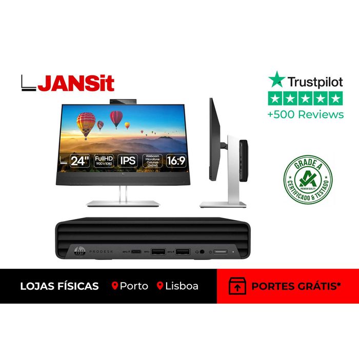 Bundle AiO HP 24″ | HP ProDesk 400 G6 mini | i5-10600T | 8GB | SSD 256GB + Monitor HP E24m G4 | 24″ | Multimédia